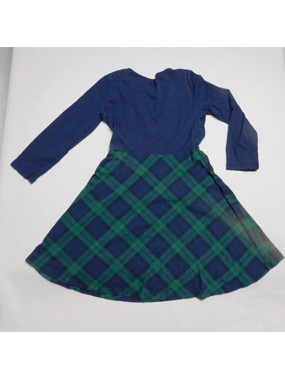 Old Navy Girls Blue Plaid Fit & Flare Dress Long Sleeve Size Small (6-7)